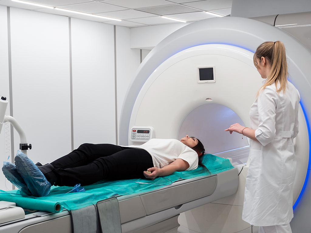 Woman undergoing MRI procedure